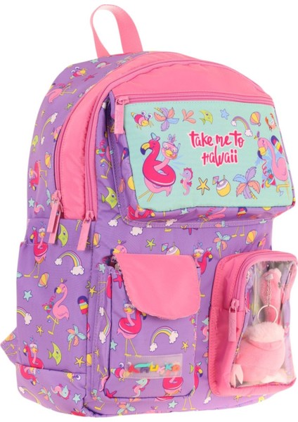 Kız Çocuk Peluş Flamingolu Ilkokul Okul Sırt Çantası - Mor Pembe - L5240