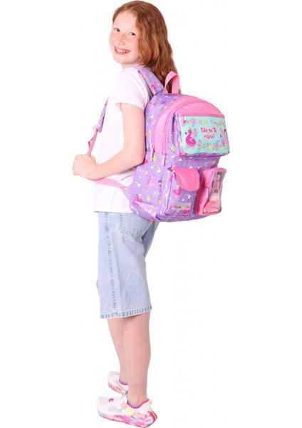 Kız Çocuk Peluş Flamingolu Ilkokul Okul Sırt Çantası - Mor Pembe - L5240