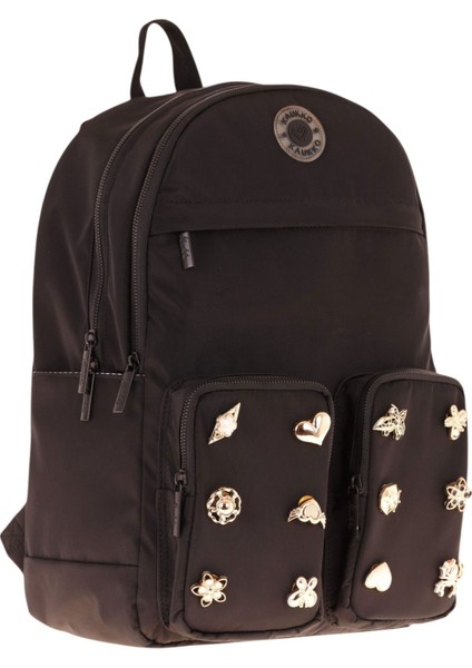 Fancy Kız Çocuk Metal Aksesuarlı Siyah Beş Gözlü Okul Sırt Çantası - K1831