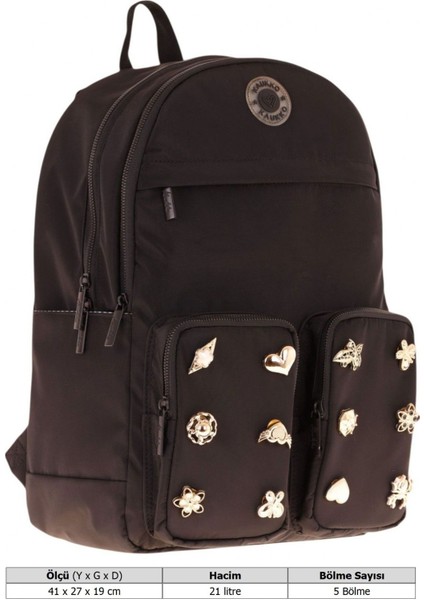 Fancy Kız Çocuk Metal Aksesuarlı Siyah Beş Gözlü Okul Sırt Çantası - K1831 fırsatları