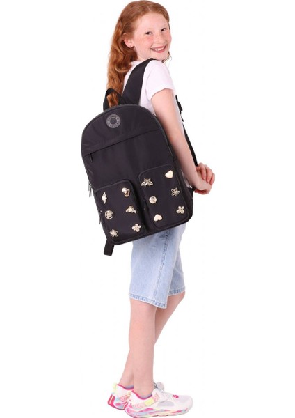 Fancy Kız Çocuk Metal Aksesuarlı Siyah Beş Gözlü Okul Sırt Çantası - K1831 indirimleri
