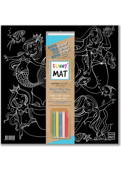 Çocuk Funny Mat Black (Tebeşirli) Deniz Kızları