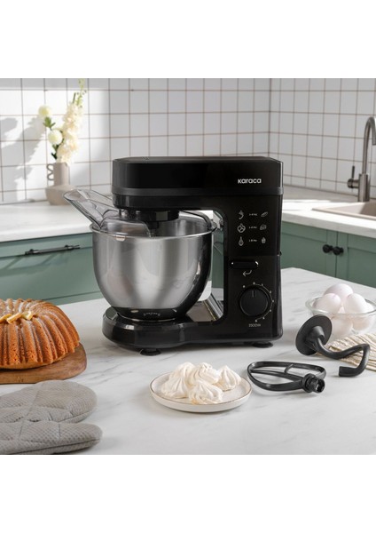 Chef 5 L Lik Paslanmaz Çelik Hazneli Stand Mikser Siyah 1500W Ultra Güçlü Motor