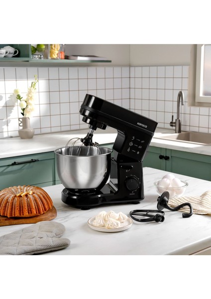 Chef 5 L Lik Paslanmaz Çelik Hazneli Stand Mikser Siyah 1500W Ultra Güçlü Motor