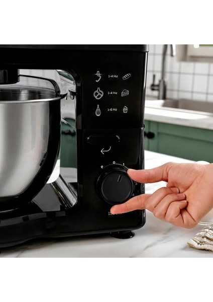 Chef 5 L Lik Paslanmaz Çelik Hazneli Stand Mikser Siyah 1500W Ultra Güçlü Motor
