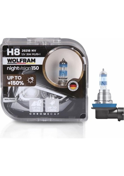 12V H8 Ampul 35W +%150 Fazla Işık Germany (2 Ad)