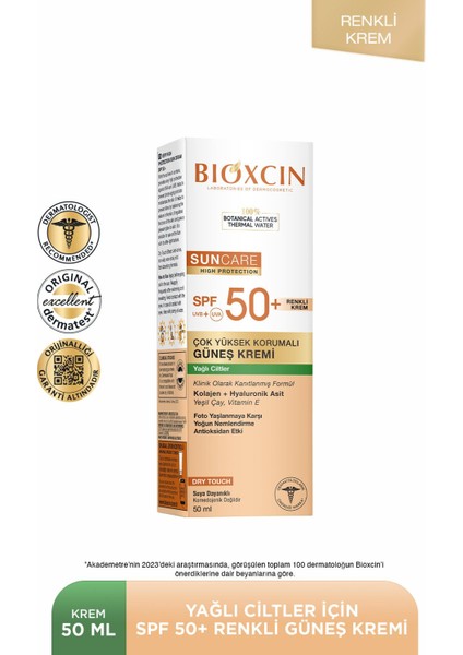 Asfstore Bioxcin Sun Care Güneş Krem Renkli Yüksek Korumalı Yağlı Ciltler Için SPF50+ 50 ml