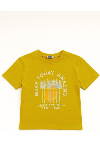 Erkek Çocuk %100 Pamuklu Baskılı Kısa Kollu Tişört - Sarı (3-4 Yaş 8-9 Yaş) fiyatları
