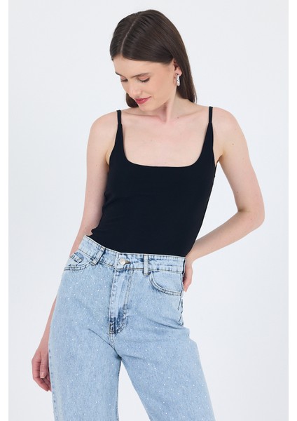 Siyah Ince Askılı Çıtçıtlı Bodysuit 13255 fiyatları
