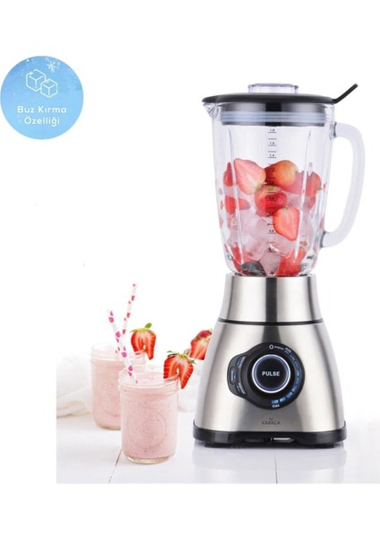 Gri Inox Buz Kırma Fonksiyonlu 1800W Cam Hazneli Smoothie Blender 3 Kademeli Cam 2 Yıl 50 Hz / 60 H