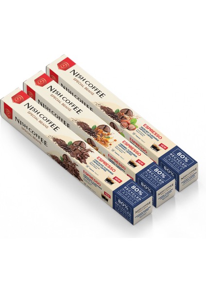 Aromalı Kapsül Kahve 3'lü Set (Karamel-Çikolata-Fındık) - 30 Adet