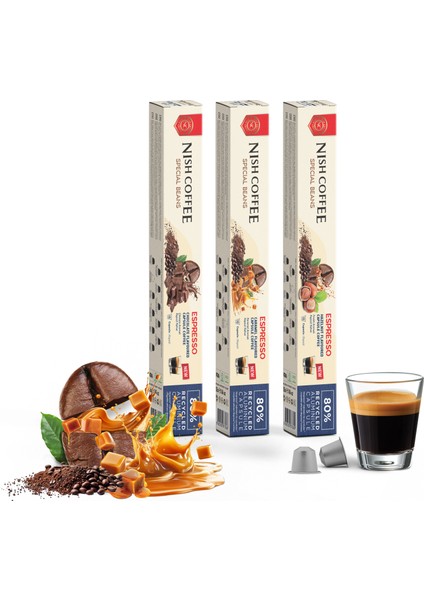 Aromalı Kapsül Kahve 3'lü Set (Karamel-Çikolata-Fındık) - 30 Adet modelleri