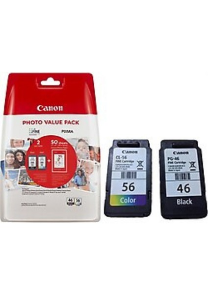 Pixma E204,E304,E3140,E3340 Uyumlu Pg-46/cl-56 Orijinal Kartuş Seti (50 Fotoğraf Kağıtlı)
