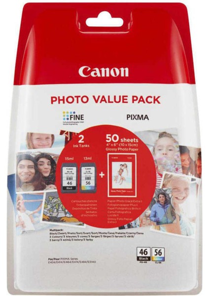 Pixma E204,E304,E3140,E3340 Uyumlu Pg-46/cl-56 Orijinal Kartuş Seti (50 Fotoğraf Kağıtlı) fiyatları