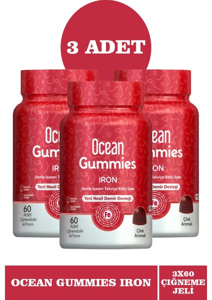 Ocean Gummies Iron 60 Çiğneme Formu 3 Adet