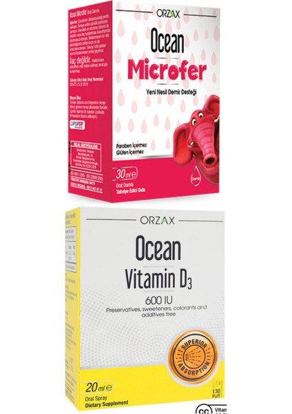 Ocean Microfer Damla 30 ml + Ocean Vitamin D3 600 Iu Oral Sprey 20 ml