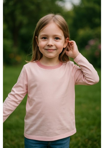 Kız Çocuk %100 Pamuklu Basic Uzun Kollu Tişört - Pembe (3-4 Yaş 8-9 Yaş)