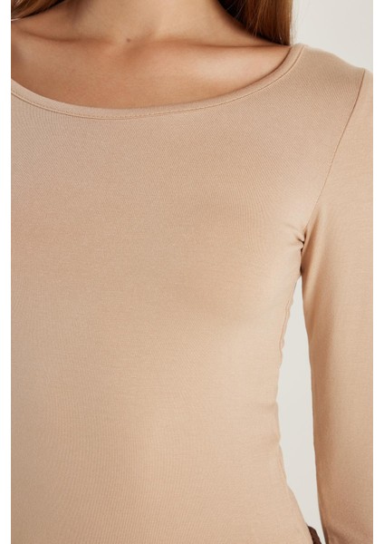 Kadın Slim Fit Dar Kesim Uzun Kollu Viskon Bej Bluz modelleri