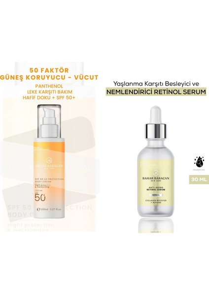 Leke Karşıtı 50SPF+ Vücut Güneş Kremi 150 ml+ANTI-AGING Plumping Serum 30 ml Hediye