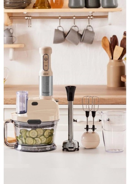 Mastermaid Premium Pro Paslanmaz Çelik Bıçaklı 2000W Mutfak Robotu, Soft Cream