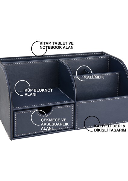 Masaüstü Organizer,kalemlik,kumandalık,küp Bloknotluk,tabletlik,kitaplık,6 Gözlü,çekmeceli,lacivert fiyatları
