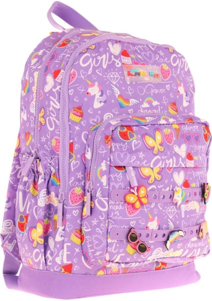 Kids Dört Bölmeli Kız Çocuk Silikon Aksesuarlı Mor Ilkokul Çantası