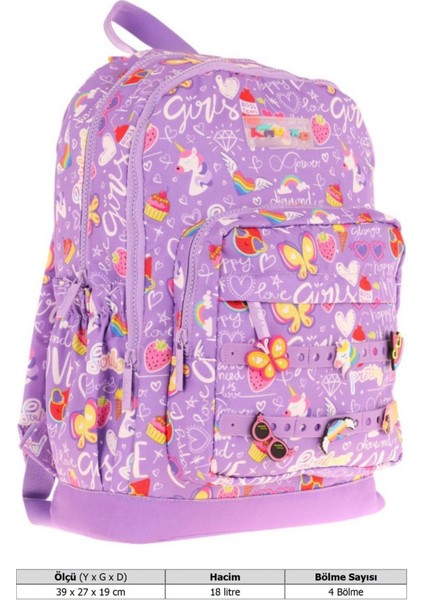 Kids Dört Bölmeli Kız Çocuk Silikon Aksesuarlı Mor Ilkokul Çantası fırsatları