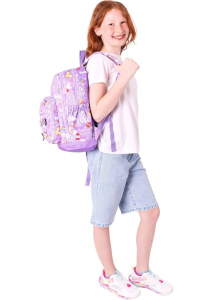 Kids Dört Bölmeli Kız Çocuk Silikon Aksesuarlı Mor Ilkokul Çantası indirimleri