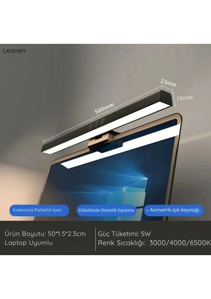 33CM Göz Koruyucu Pc-Laptop Monitör Lambası - USB Bağlantılı 3 Farklı Tonda Aydınlatma.