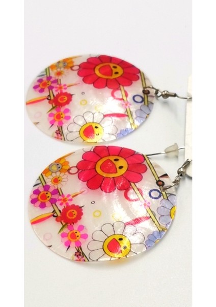 Renkli Figürlü Lüks Sedef Küpe