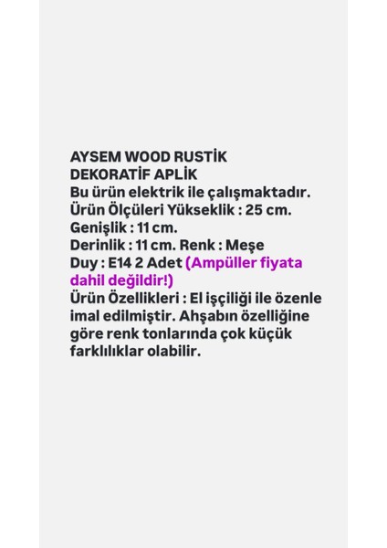 Yansıtma Tasarımlı Çift Yönlü Ahşap Salon Hol Cafe Otel Duvar Aplik Avize
