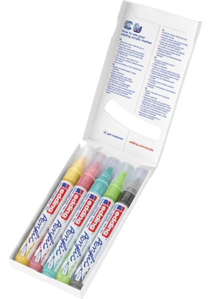 5100 Akrilik Markör - Sarı Mavi Yeşil Pembe Gri - Akrilik Markörler 5'li Paket (Pastel)