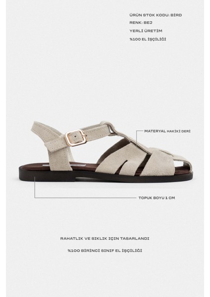 Bird Bej Süet Hakiki Deri Toka Detay Düz Taban Kadın Sandalet fırsatları