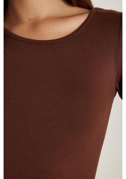 Kadın Slim Fit Dar Kesim Uzun Kollu Viskon Kahverengi Bluz modelleri