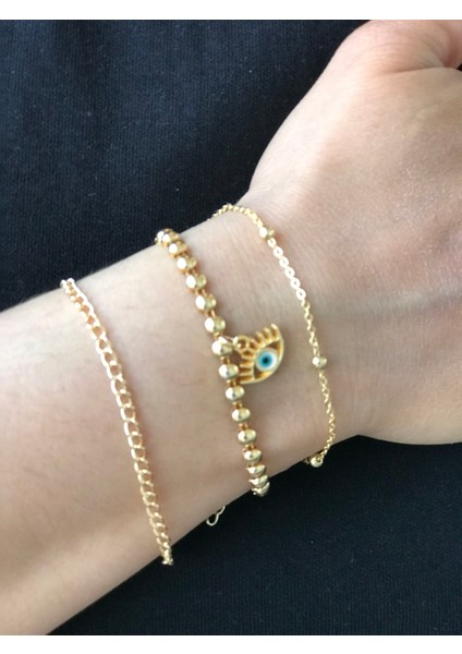 3'lü Çelik Gold Bileklik Seti
