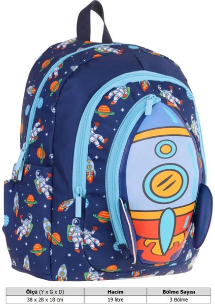 Kids Üç Gözlü (Erkek Çocuk) Okul Sırt Çantası (Roket Detaylı) - L5260 fırsatları