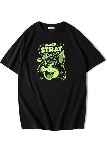 Unisex Oversize Black Stray Cat T-Shirt