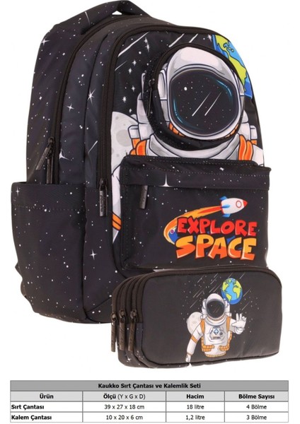 Kids Toys Erkek Çocuk Siyah 3D Astronot Şekilli Ilkokul Çantası ve Kalemlik Seti (L5253+L8253) fiyatları