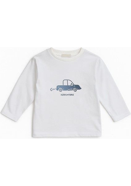 Erkek Çocuk %100 Pamuk Adventure Baskı Uzun Kollu Tişört - Beyaz (3-4 Yaş 8-9 Yaş) fiyatları
