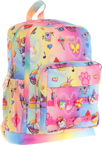 Kids Dört Bölmeli Kız Çocuk Silikon Aksesuarlı Mavi Sarı Ilkokul Çantası