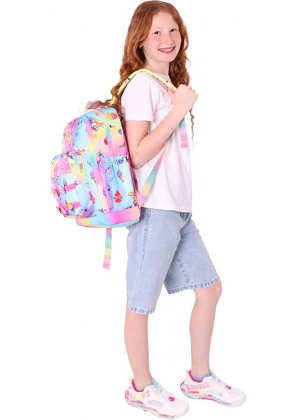 Kids Dört Bölmeli Kız Çocuk Silikon Aksesuarlı Mavi Sarı Ilkokul Çantası indirimleri