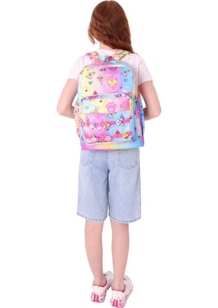 Kids Dört Bölmeli Kız Çocuk Silikon Aksesuarlı Mavi Sarı Ilkokul Çantası