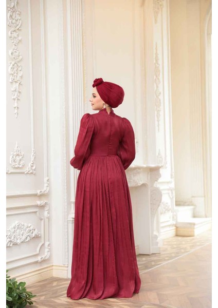 Boncuk Detaylı Bordo Tesettür Abiye Elbise 52751BR fiyatları