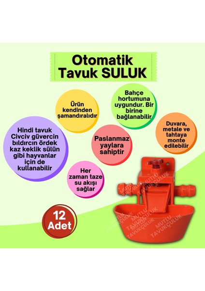 Otomatik Akıllı Tavuk Civciv Suluğu Suluk 12 Adet Hindi Kaz Ördek Bıldırcın Güvercin Sülün Hünkari