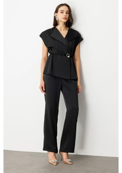 Kruvaze Yaka Ip Kemerli Yelek Siyah 04264 fiyatları