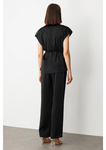 Kruvaze Yaka Ip Kemerli Yelek Siyah 04264 modelleri