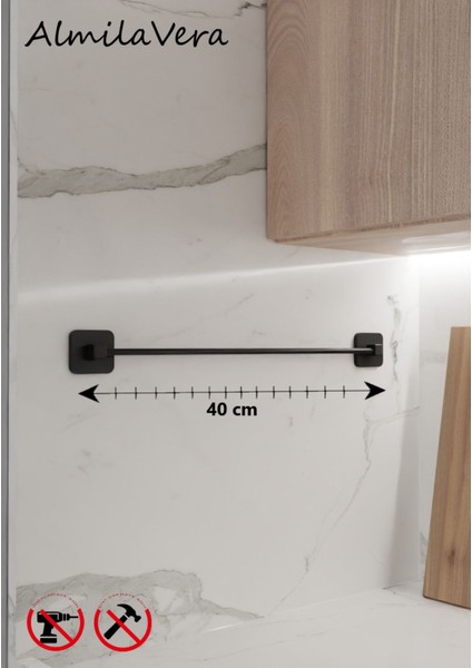 Yapışkanlı Siyah Banyo Köşeliği 3 Katlı Köşe Rafı Uzun Havluluk ve Tuvalet Kağıtlık Set