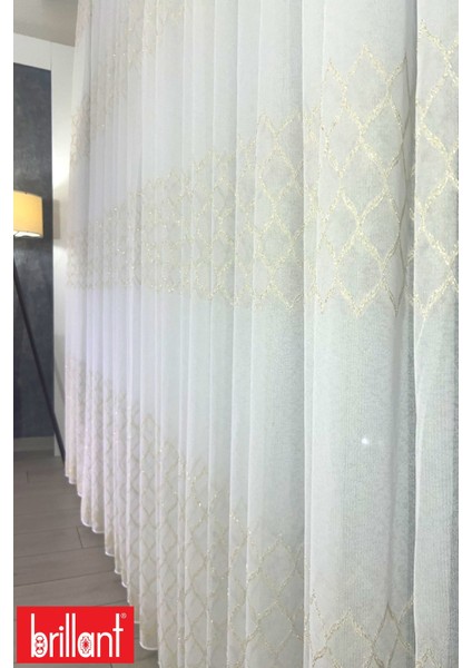 Gold Yaprak 1/3 Sık Pileli Ütü Istemez Kırışmaz 4 Sıra Işlemeli Tül Perde