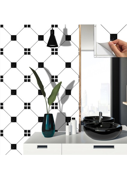 Kendinden Yapışkanlı Siyah Geometrik Desenli Pvc Karo 30X30 cm (11 Adet) 1m2 fırsatları