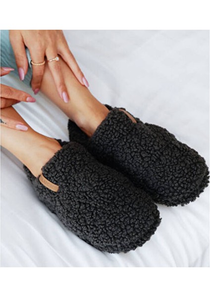 Anthracite Teddy Women Slipper Kadın Günlük Ev Pandufu Ted-Kat Gri